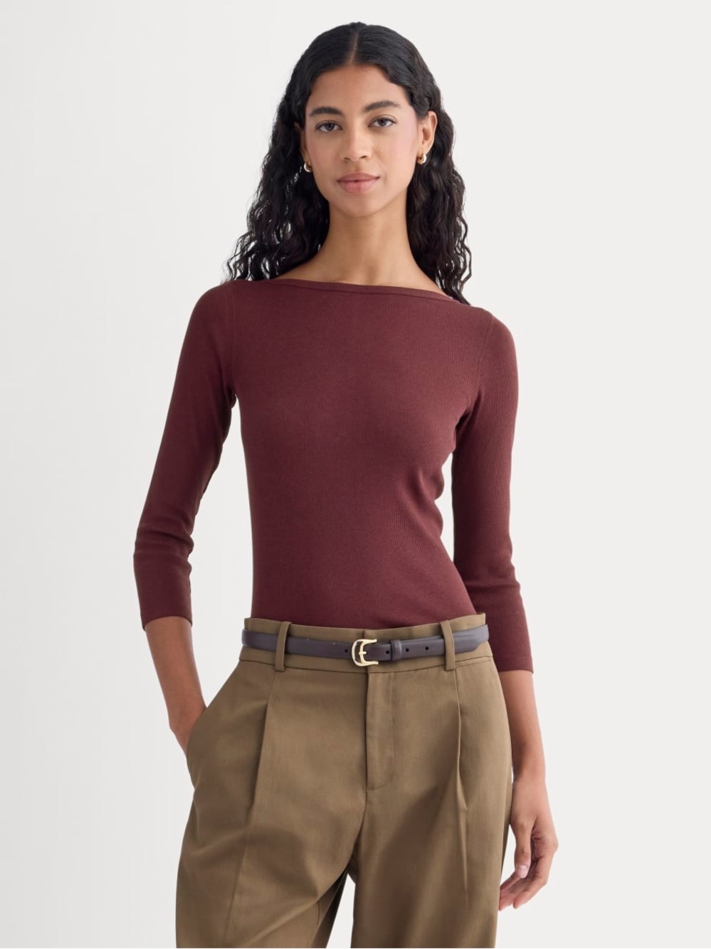 Everlane Luxe Rib 3/4 Sleeve Boatneck Tee Heathered Port Royale Size S NWOT